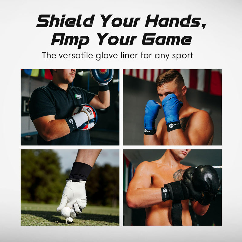 Wickers Thin Fingerless Gloves Men & Women - Lightweight Inner Boxing Gloves, Breathable Inner Glove Liners for Exercise, Gym Glove - Pair Black Large
