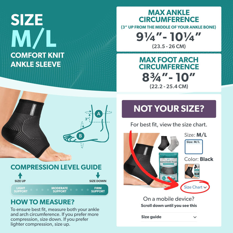 BraceAbility Ankle Compression Sleeve for Sprained Ankle - Achilles Tendonitis Support Sleeve for Swelling Relief, Arthritis, Plantar Fasciitis, Peroneal Foot Brace for Women and Men (Black - M/L) Black