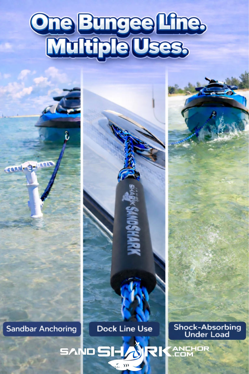 SandShark Premium Anchor Bungee Dock Line. Boat Accessories Anchor Line Absorbs Shock to Anchors and Docks w/Stainless Steel Clip - Black - 7-14ft - BeesActive Australia