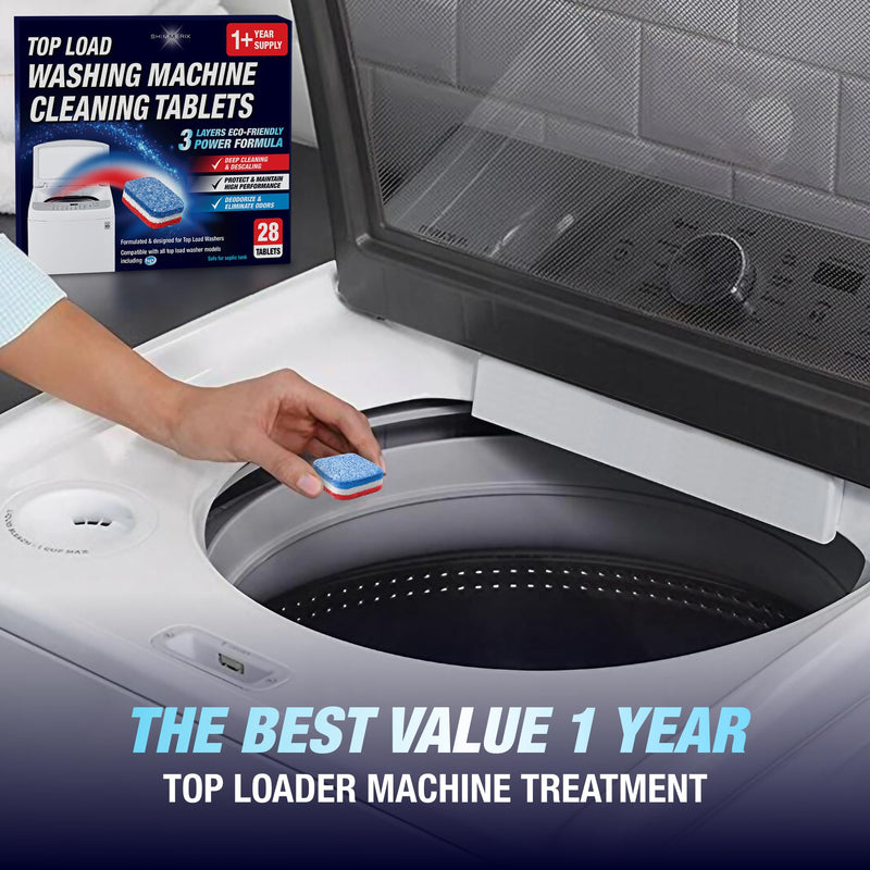Washing Machine Cleaning Tablets - HE Top Load - 28 Tablets - 1 Plus Year Supply - Eco Friendly Washing Machine Cleaner - Deep Cleaning & Descaling - Protect & Deodorize - Made for Top Loader Washers - BeesActive Australia