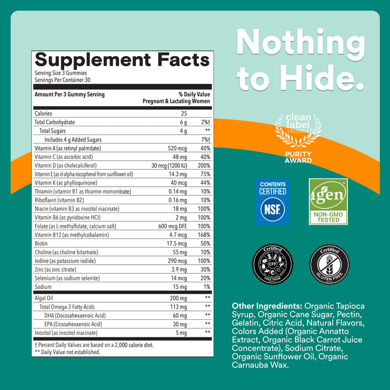 SmartyPants Prenatal Multivitamin Gummies with Omega 3 DHA/EPA, Methylfolate, Biotin, Vitamins D3, C, B12, B6, A, K, and Zinc, Gluten Free, Clean Label, Two Fruit Flavors, 90 Gummies (30 Day Supply) 30 servings, 90 Count Multi + Omega - 30 Day Supply