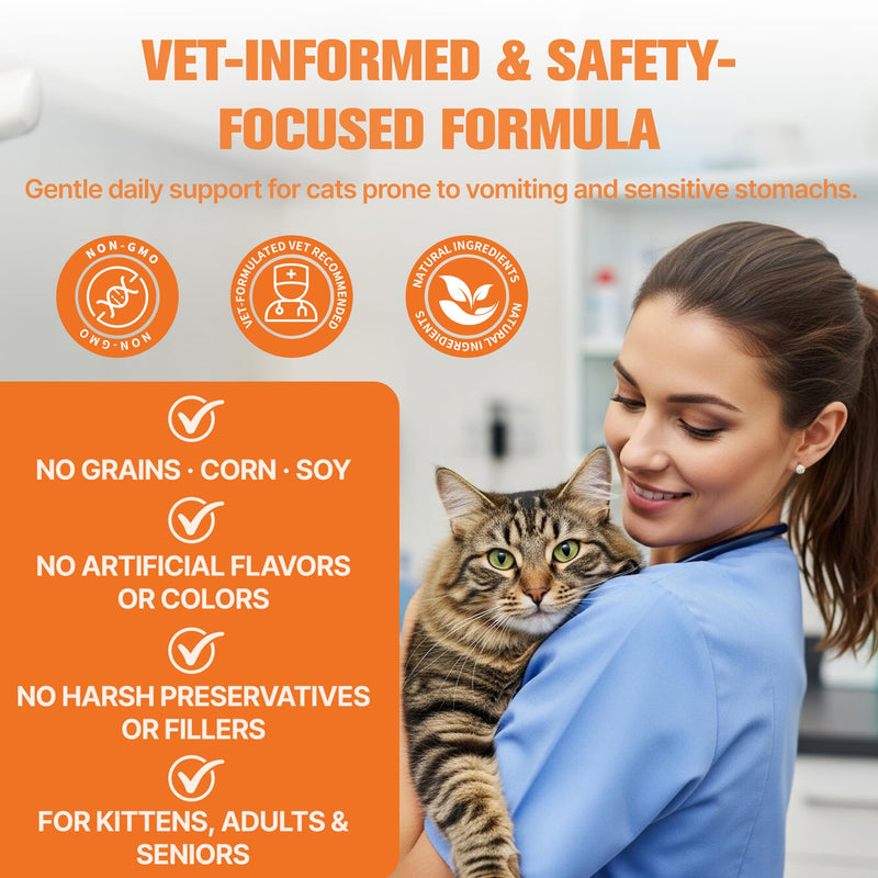 Cat Vomit Remedy & Vomiting Relief for Cats, Cat Digestive Support with Probiotics & Herbs for Sensitive Stomachs, Helps Calm Vomiting & Nausea from Hairballs, Indigestion, Diet Changes or Mild Stress