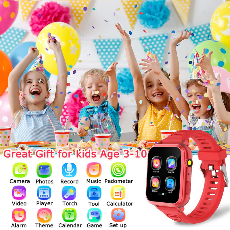 Cosjoype Kids Smart Watch Gift for Girls Age 6-12, 24 Puzzle Games HD Touch Screen Kids Watches with Video Camera Music Player Pedometer Audiobook 12/24 hr Toys for 7 8 9 10 11 12 Year Old Girls Deep Red