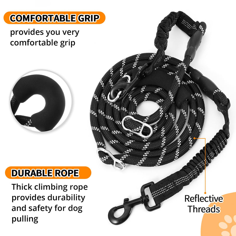 Heavy Duty Hands Free Dog Leash, 10FT Adjustable Handsfree Dog Training Leash with Shock Absorbing Bungee, No Pull Tangle Free Reflective Body Waist Leash for Dog Walking Running Black - BeesActive Australia