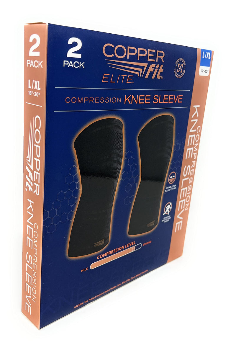 Copperfit Elite Knee Support Knee Sleeve for Joint Pain and Arthritis Relief L/XL - 2 Pack