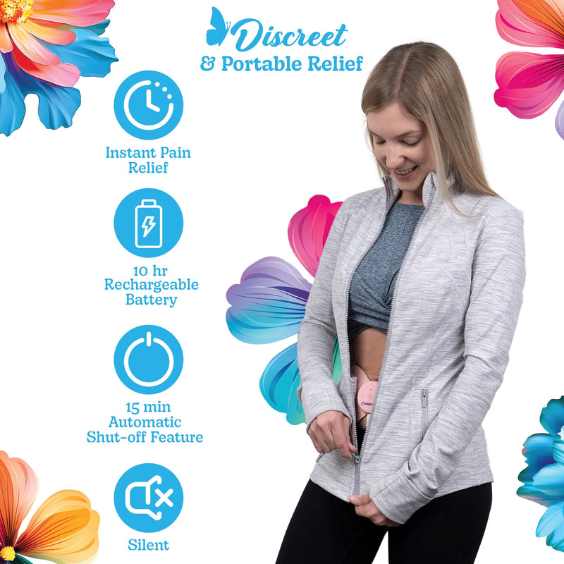 Relief Pink-Period Cramps Pain Relieving Device, Cramp Massager for Menstrual and Lower Back Ache, Reduces Endometriosis Discomfort, PMS TENS Unit, Wireless or Wired, Natural Cycle Support - BeesActive Australia