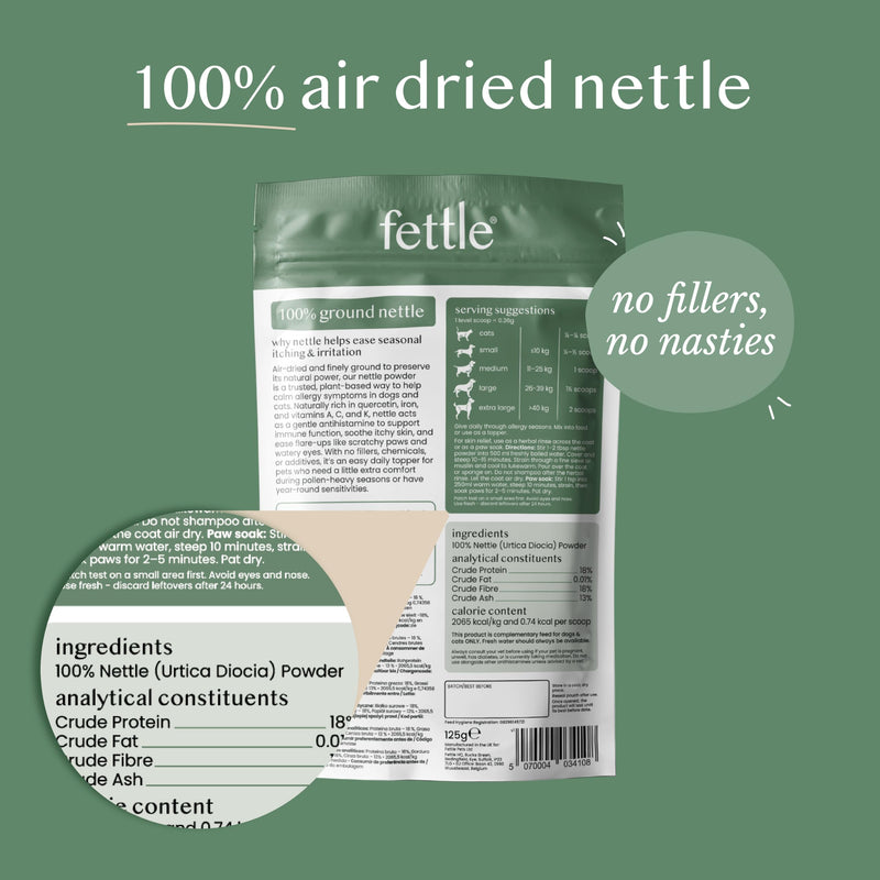 Pure & Natural Nettle Powder for Dogs and Cats – Soothes Itching, Licking and Sneezing – Pet Remedy For Year-Round Dog Allergy Relief and Sensitivities – 125g, over 170 servings, £0.08/serving