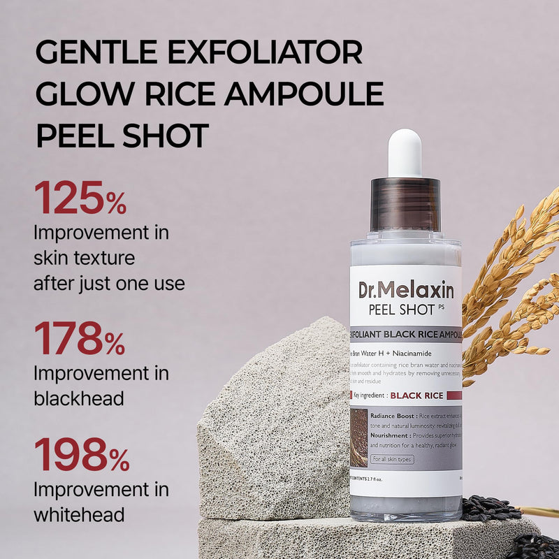Peel Shot Glow Rice Peeling Ampoule, Soft Exfoliating Face and Body Scrub Dead Skin Cells Remover for All Skin Types korean skin care 80ml (BLACK RICE)