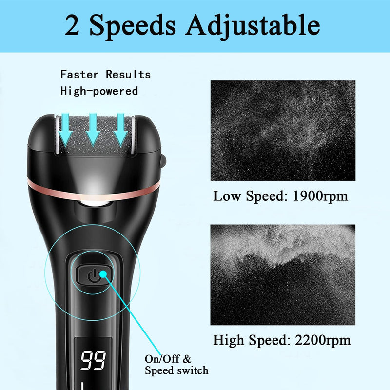 Callus Remover for Feet, 13-in-1 Professional Pedicure Tools Foot Care Kit, Foot Scrubber Electric Feet File Pedi for Hard Cracked Dry Dead Skin, 3 Rollers, 2 Speed, Battery Display (Black) Black - BeesActive Australia