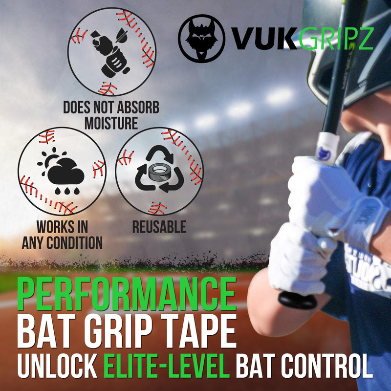 VukGripz USA Made Baseball Bat Grip Tape - Non Sticky, Friction Based, Moisture Wicking, Vibration Reducing Softball Batting Grips - Official Bat Tape Grip Supplier of USA Baseball Legacy Stars and Flags - BeesActive Australia
