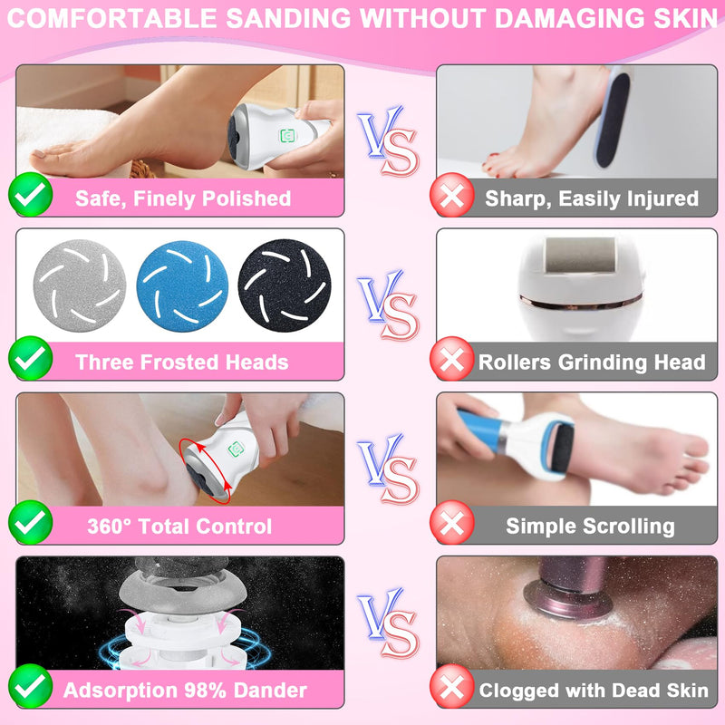 Electric Foot Callus Remover for Women Men, Rechargeable Electric Foot File Pedicure Tool with 2 Speeds and 6 Grinding Heads, Portable Feet Grinder for Cracked Dry Heels Dead Skin Calluses - BeesActive Australia