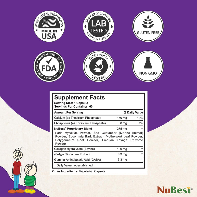 NuBest Tall | Support Bone Strength, Bone Health, Enhanced Immune and Whole Body Wellness with Calcium, Collagen, and Herbs for Ages 5+ & Teens | 60 Capsules | 1 Month Supply Authentic 60 Count (Pack of 1)