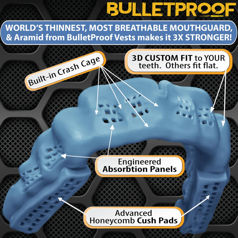 Bulletproof: World’s Thinnest Most Breathable Mouthguard is 3X Stronger! BJJ Lacrosse Football Basketball MMA Wrestling Hockey Rugby Boxing Men Sports Mouth Guard Grinding Teeth Adult Youth Braces Retro Blue Gray
