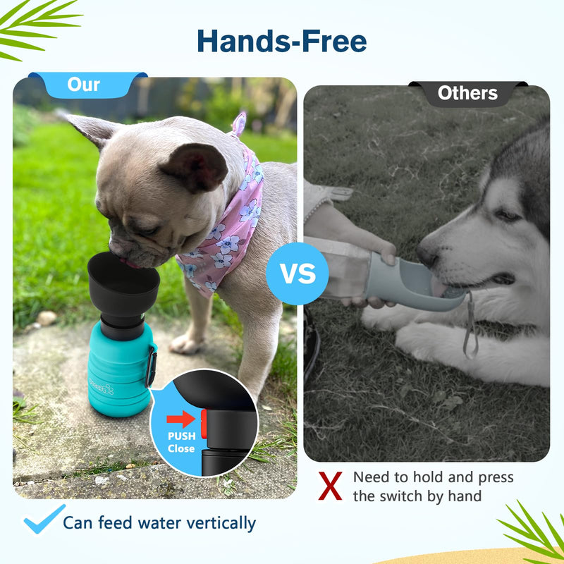 Pecute Dog Water Bottle Portable, 29oz Dog Foldable Water Bottle with Folding Bowl, Carabiner Clip, 5 Levels Capacity, 100% Food Grade Silicone, Dog Water Bottle for Outdoor Walking, Hiking, Travel Light Blue - BeesActive Australia