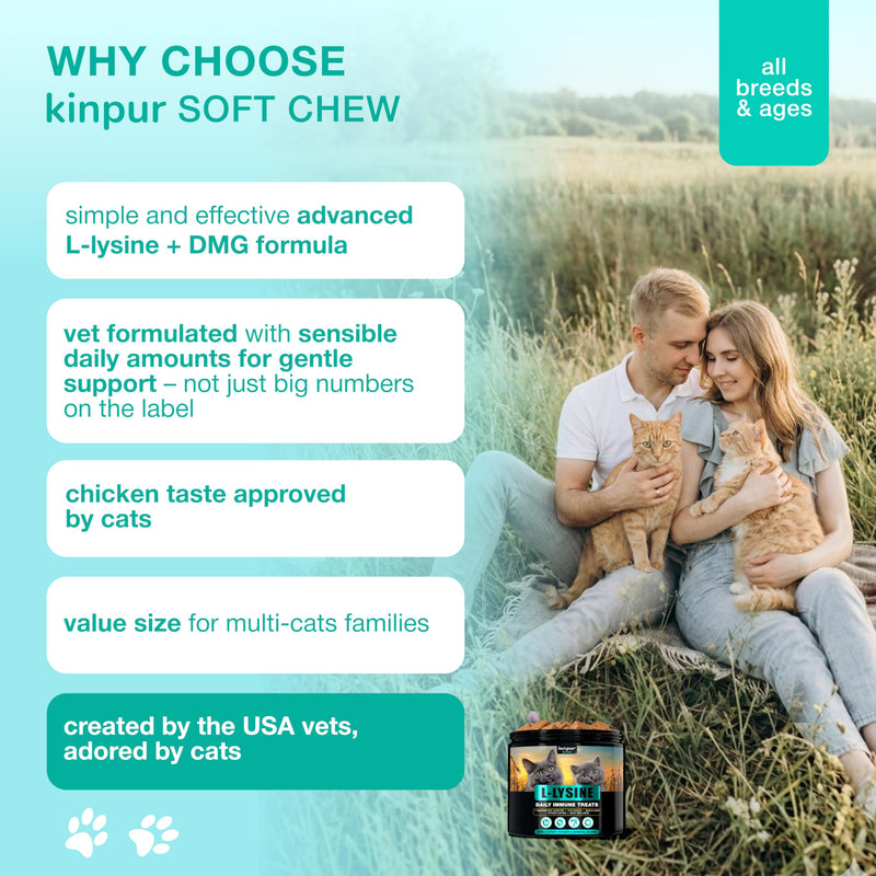 Lysine Cat Treats – L‑Lysine Immune & Respiratory Support for Cats & Kittens of All Breeds and Ages – Helps Cats Prone to FHV‑1, Sneezing, Runny Nose & Watery Eyes – 135 Chicken Chews