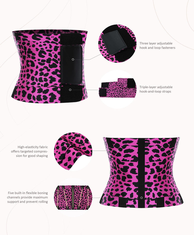 FeelinGirl Waist Trainer Long Torso Waist Cincher Trimmer Ab Belt Tummy Control Body Shaper Triple Wrap Women and Men Purple Leopard Print XX-Large