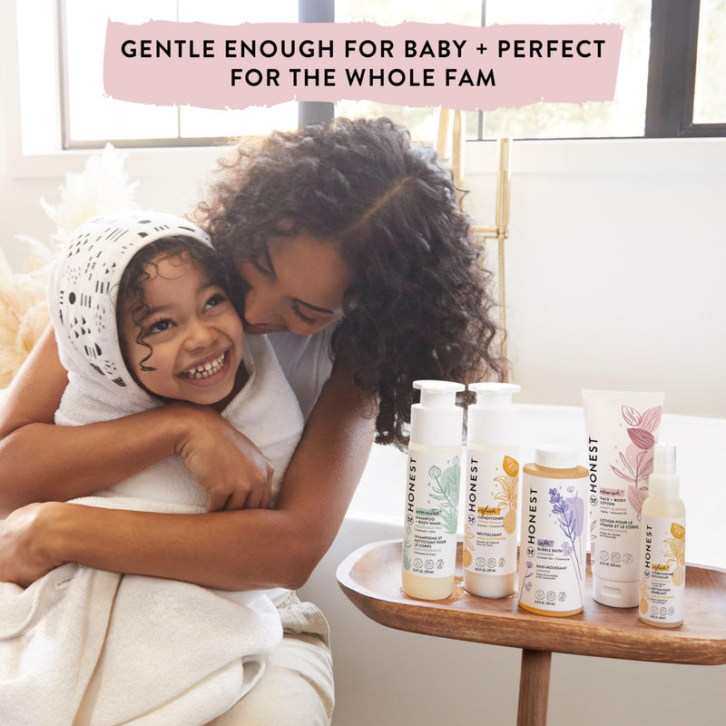 The Honest Company Babe's Mini Must Haves Gift Set | Travel Size Lavender Shampoo + Body Wash (2 fl oz), Face + Body Lotion (1 fl oz), Organic All Purpose Balm (.75 oz), Reusable Pouch - BeesActive Australia
