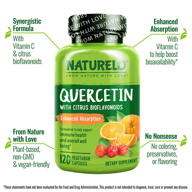 NATURELO Quercetin Citrus Bioflavonoid Complex - 120 Vegetarian Capsules | With enhanced absorption, immune support supplement, support immune function, antioxidant support Unflavored 120 Count (Pack of 1)