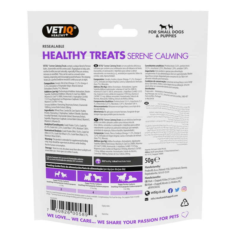 VETIQ Healthy Treats Serene Calming For Small Dogs & Puppies, Tasty Treats to Help Naturally Calm, Soothe & Relax Dogs at Bedtime, 50 g (Pack of 4)