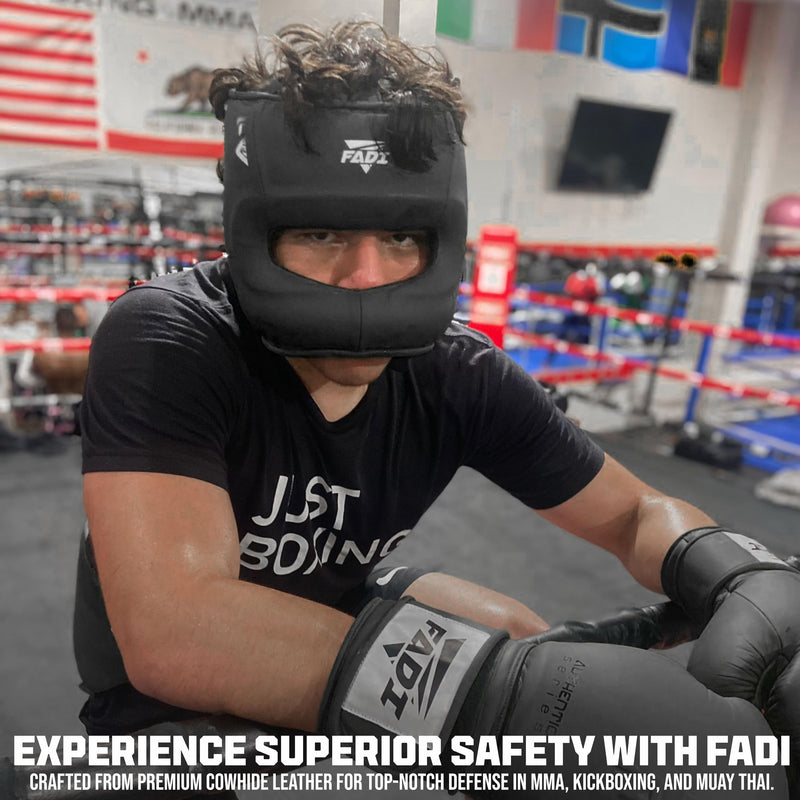 Authentic Series A1 Boxing Headgear - Pure Leather Head Guard for Kids and Adults in MMA, Kickboxing, Muay Thai, Karate, Martial Arts and Taekwondo S/M Black - BeesActive Australia