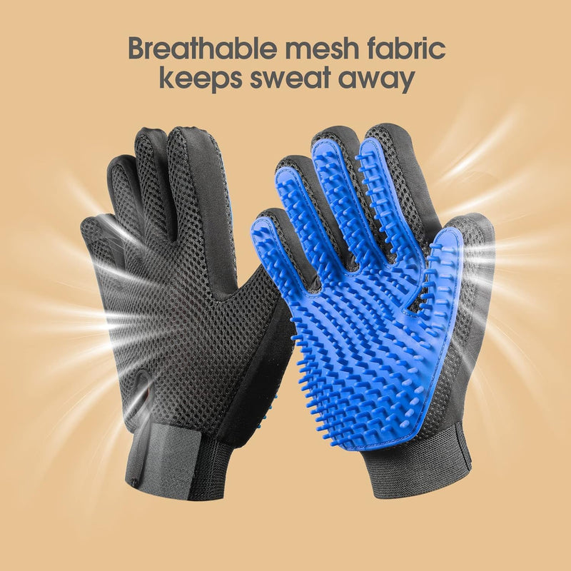 The King Vibes™️ Pet Grooming Gloves | Gentle Deshedding Glove| Upgraded Five Finger Design - Perfect for Dog, Cat & Horses with Long & Short Fur - 1 Pair (Blue) Blue - BeesActive Australia