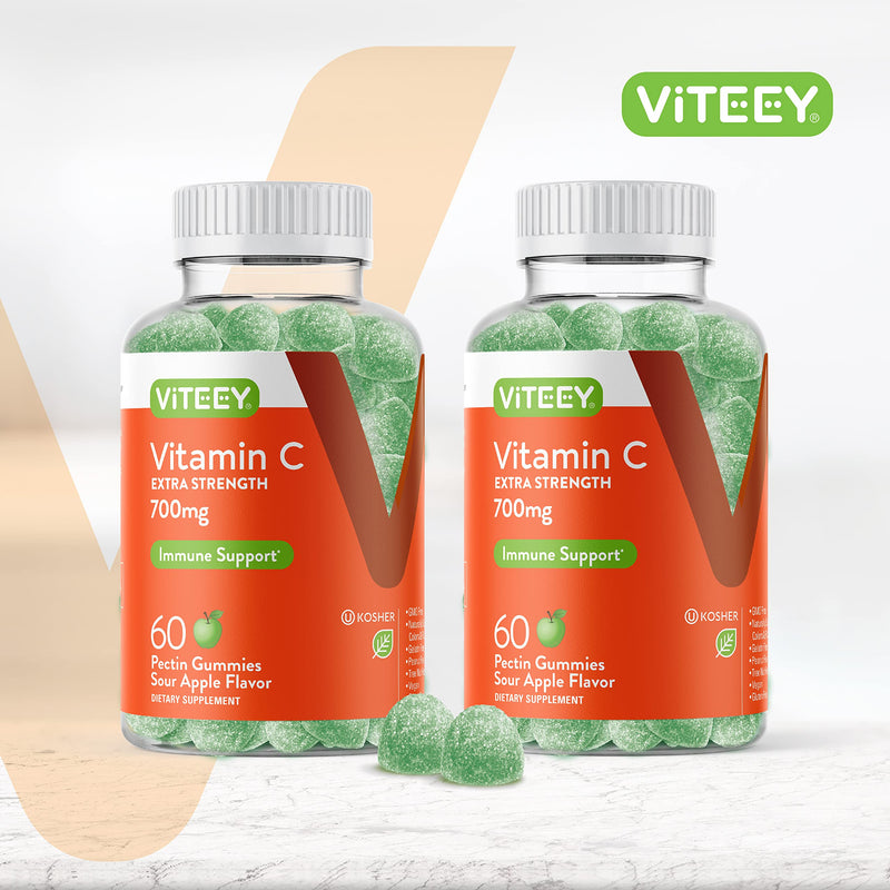 Viteey Chewable Vitamin C Gummies for Adults - 700mg | Extra Strength Immune Support Supplement - Vegan, Gluten Free - 120 Count Extra Strength [700mg]