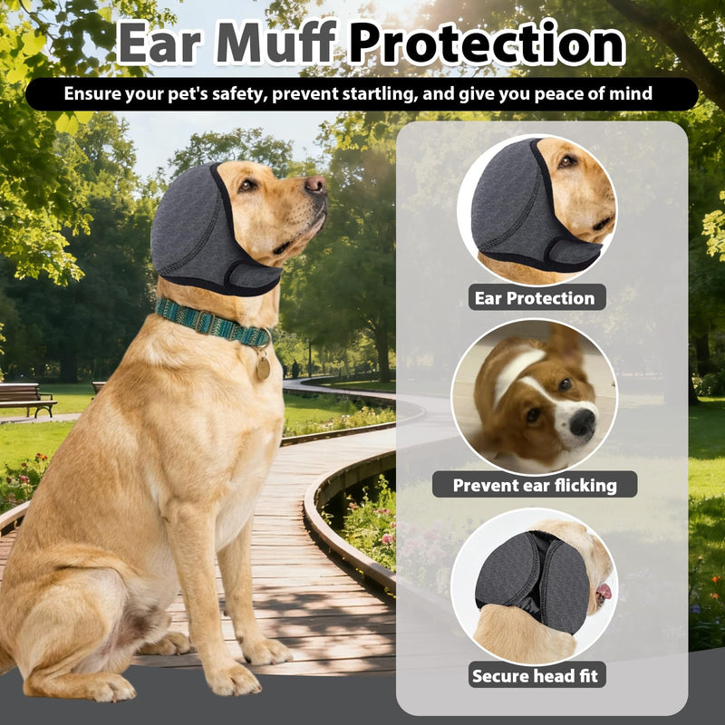 Adhiper No Flap Ear Wraps Muffs for Dogs – Noise Cancelling Ear Covers for Bath, Drying, Swim & Anxiety Relief + Bonus Pet Hair Removal Glove for Laundry, Couch, Carpet (Gray/Medium) Medium