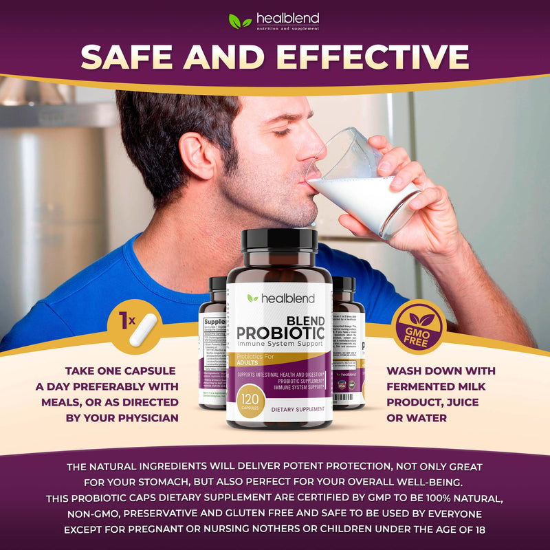 healblend Probiotic Caps Dietary Supplement Capsules, Probiotic for Women and for Men Digestive Health, Immune System Support, Non-GMO, Gluten-Free, 120 Veg Caps 1