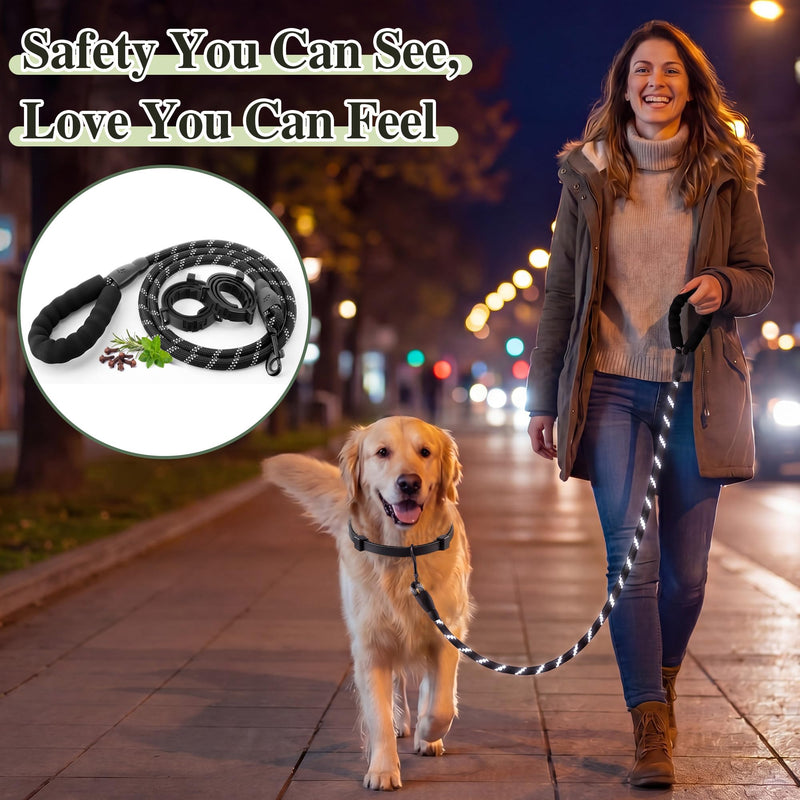 Flea and Tick Collar for Dogs with 5 FT Leash, Essential Oils Collars, Rope Dog Leash with Padded Handle, Adjustable Size Dog Walking Set, Flea and Tick Prevention for Dogs, Puppies