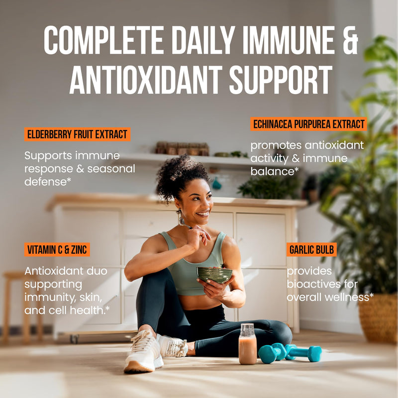 VitaRaw Immune Support Vitamins - Elderberry with Zinc, Vitamin C, and Garlic for Adults - Sambucus Black Elderberry Capsules & Echinacea Immunity Renewal Complex