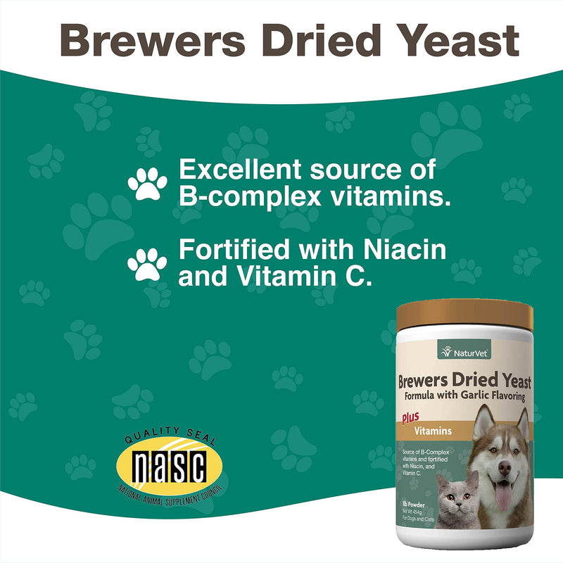 NaturVet Brewers Dried Yeast Formula with Garlic Flavoring Plus Vitamins for Dogs and Cats, Powder, Made in The USA with Globally Source Ingredients 1 Pound - PawsPlanet Australia