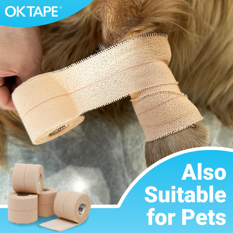 OK TAPE Elastic Adhesive Tape Bandage Tape Wrap - 4 Rolls, Flexible Stretch Bandages for Sports Ankle, Knee and Wrist Sprains (Beige,3 Inch Wide) 3 Inch x 5 Yard Beige - BeesActive Australia