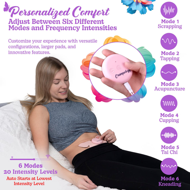 Relief Pink-Period Cramps Pain Relieving Device, Cramp Massager for Menstrual and Lower Back Ache, Reduces Endometriosis Discomfort, PMS TENS Unit, Wireless or Wired, Natural Cycle Support - BeesActive Australia