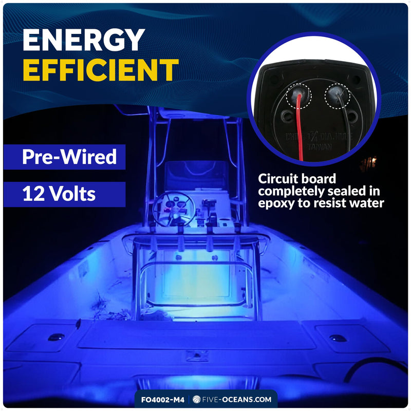 Five Oceans LED Companion Way Light, 4 Pack Blue LED Marine Courtesy Lights, Square for Boat Interior, Deck, Cockpit, for Pontoon, Sailboat, RVs, Caravan - FO4002-M4 Pack of 4 (Blue LED) - BeesActive Australia