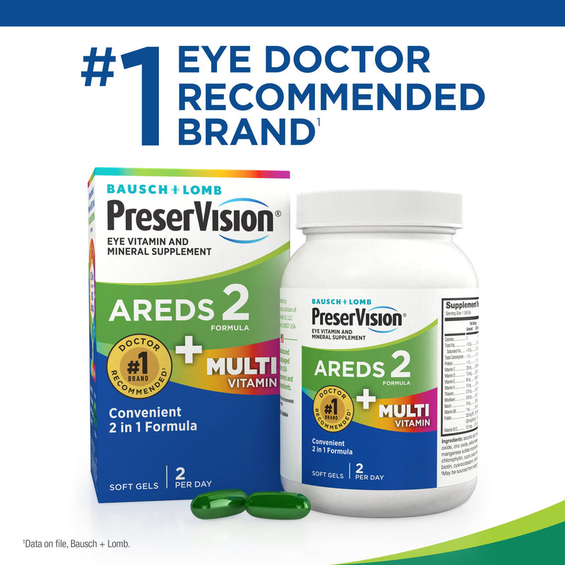 PreserVision AREDS 2 + Multivitamin,#1 Eye Doctor Recommended Brand,2-in-1 Eye Vitamin with Lutein,Zeaxanthin,Zinc,and Vitamin C,D & E,80 Softgels,(Pack of 2) 80 Count (Pack of 2)