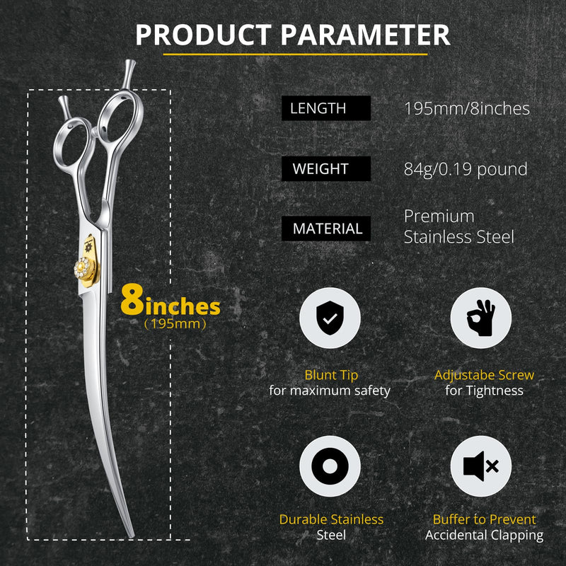Dream Reach 8 inch dog scissors curved fur scissors - dog scissors with ergonomic handle, 440C stainless steel fur scissors for dogs and cats cutting, professional dog hair scissors with adjustable screw - BeesActive Australia