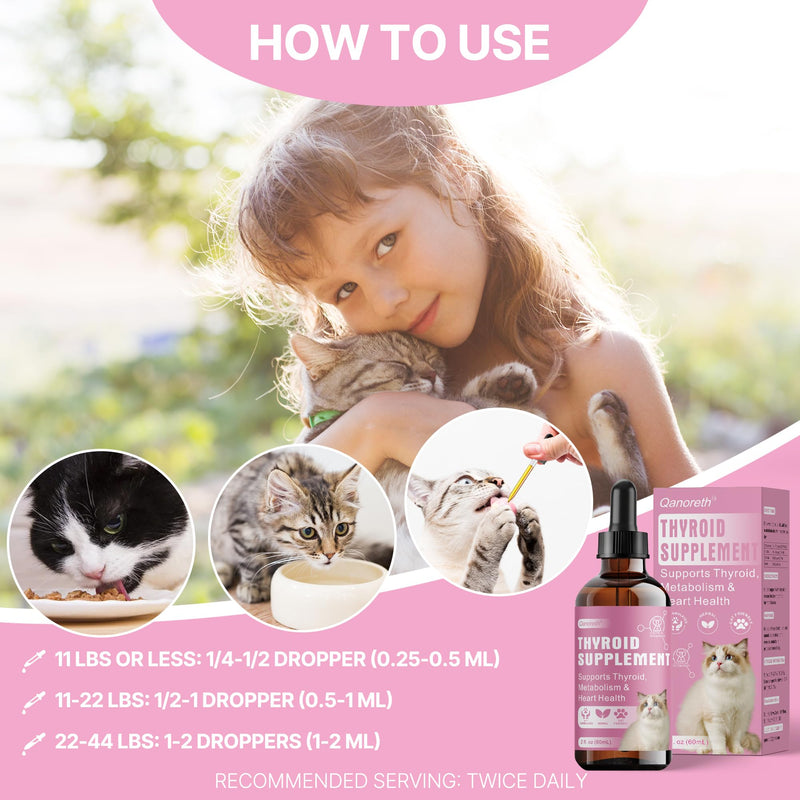 Thyroid Support for Cats, Natural Cat Appetite Stimulant & Cat Weight Gainer Drops – Helps Support Metabolism, Energy & Weight Gain for Cats – Vet-Formulated Herbal Liquid Supplement, 2 fl oz