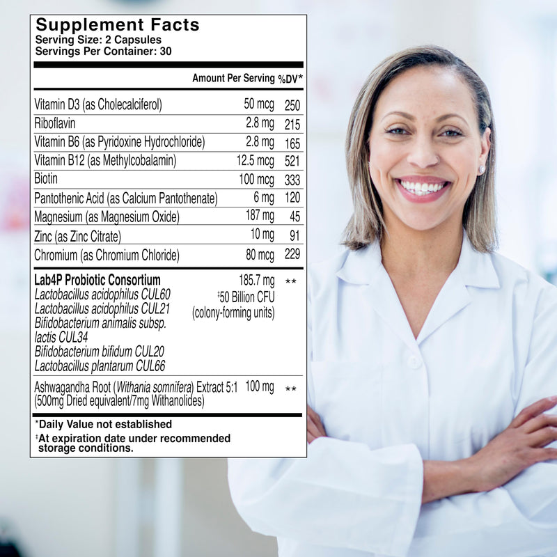 Health & Her Weight Management Probiotics for Women, 30 Day Supply | Daily supplement with 50 billion CFU probiotics, ashwagandha, biotin & vitamin B12; Vegan & gluten-free, 60 capsules