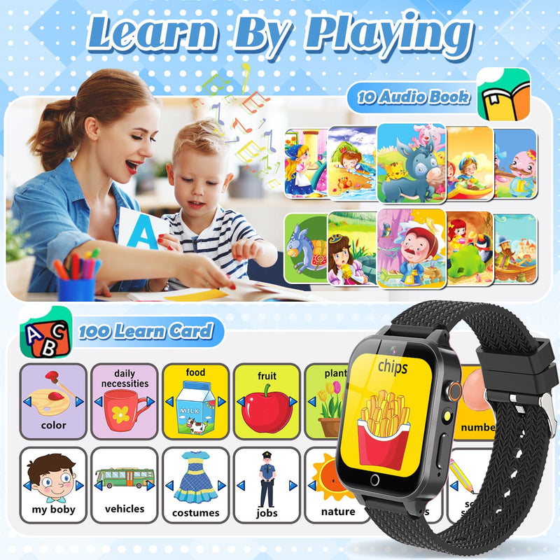 Tywop Smart Watch for Kids Girls Age 3-12 with 26 Puzzle Games HD Video Camera Touchscreen Music Player Learning Cards Storybook Pedometer Metal Case Kids Watch Toy Birthday Gifts Black - BeesActive Australia