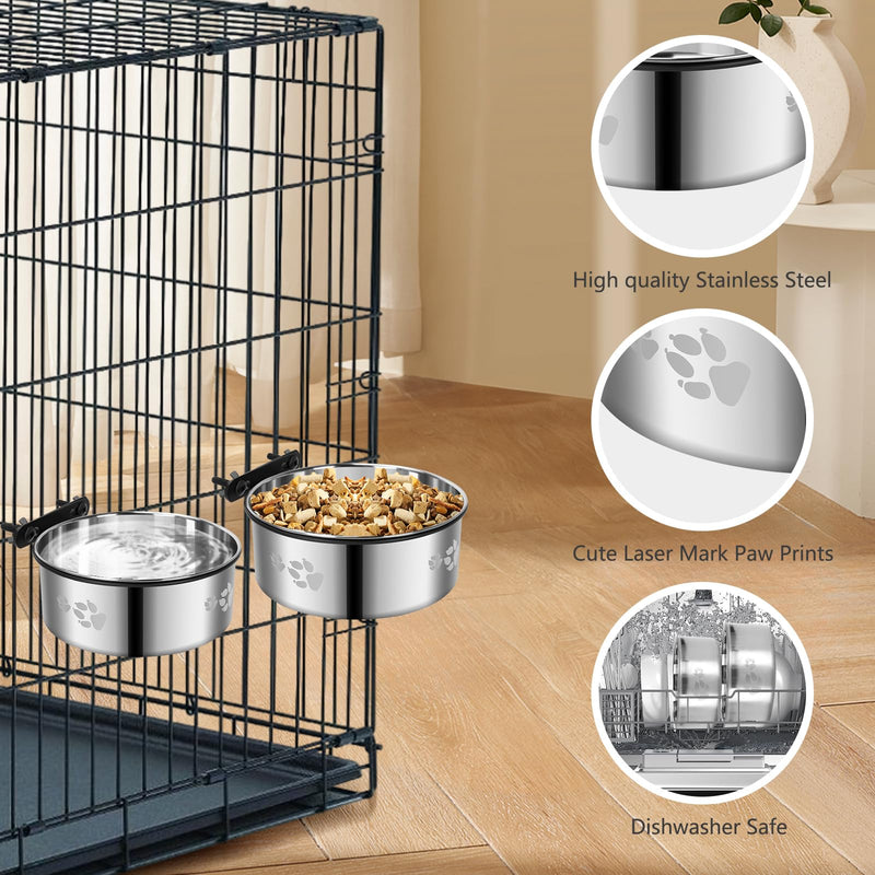 2 Pack Dog Crate Bowl, Metal Dog Water Food Bowl No Spill,Hanging Dog Bowls for Kennel,Dog Crate Water Feeder,Stainless Steel Kennel Dog Bowls Mountable for Dogs Cats Bunny Ferret Bird M(6.3x2.5"&5.5x2.4") - BeesActive Australia