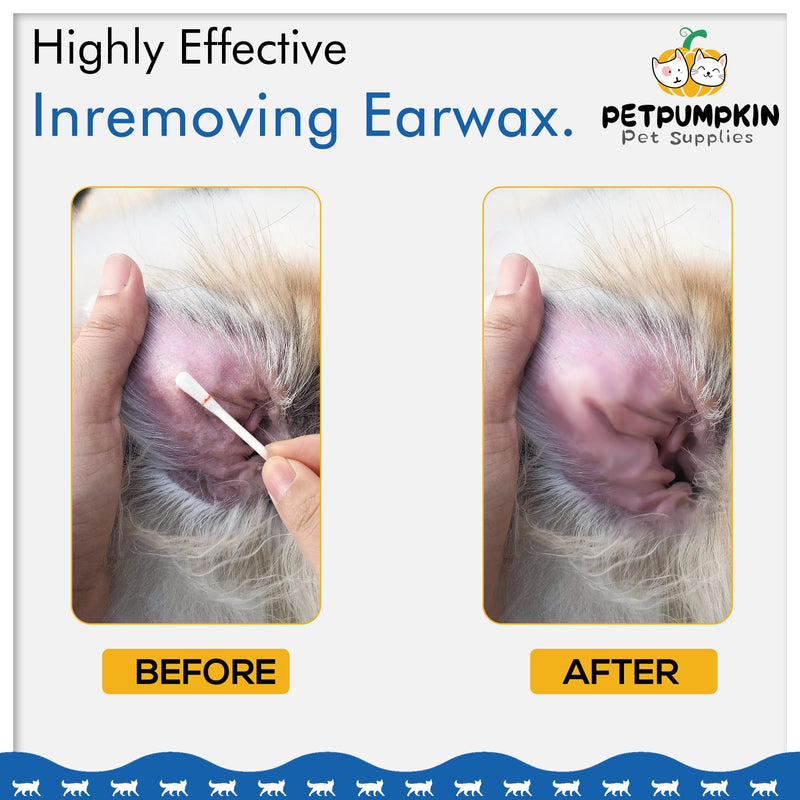 PetPumpkin Gentle & Effective 2-in-1 Pet Ear Cleaning Swabs Solution - Ear Cleaning for Cats & Dogs - Daily Care Removes Wax, Dirt & Odor- 50PCS 50 - BeesActive Australia