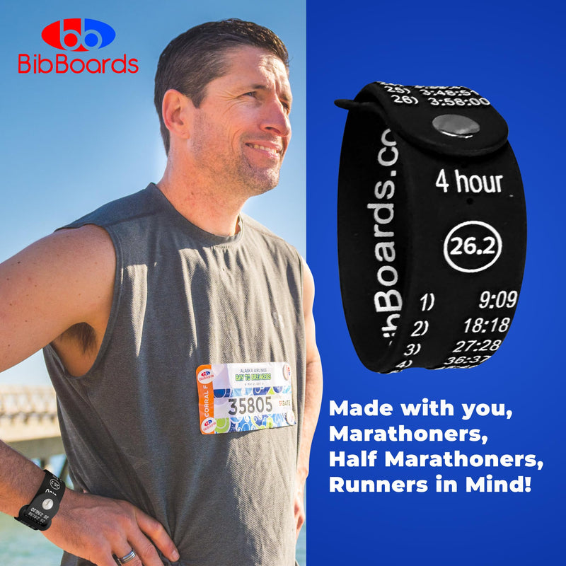BibBoards Marathon Pace Band - Your Personal Pace Coach for Races & Training to Crush Goals - Waterproof, Lightweight Race Pace Band - Running Accessories for Half & Full Marathons Full Marathon 6:00