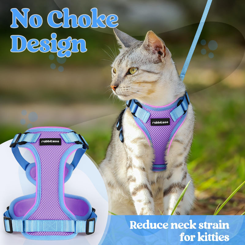 rabbitgoo Cat Harness and Leash Set, Escape Proof Soft Adjustable Vest Harnesses for Outdoor Walking, Easy Control Breathable Kitten Jacket with Reflective Strips, Purple & Blue, S Small - BeesActive Australia
