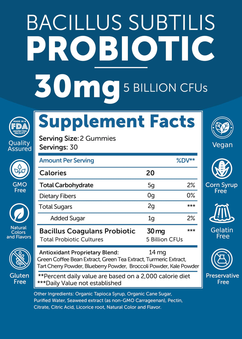 Lunakai USA Made Probiotic Gummies for Gut Health Support, 60ct | 5 Billion CFUs, Non-GMO, Vegan - Daily Digestive & Immune Care for Women & Men - Tasty & Non-Sticky Chewable Gummies 60 Count (Pack of 1)