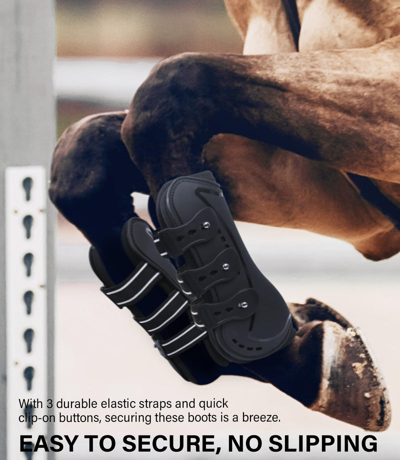 Horse Tendon Boots, Fetlock Boots & Open Front Boots for Jumping, Set of 4, Horse Protection Leg Guard, Black, Horse Size Large - BeesActive Australia