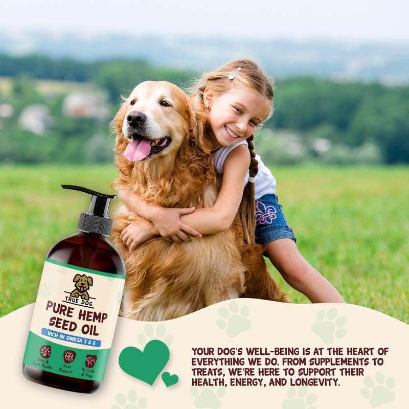 True Dog Pure Hemp Oil (500ml) Dog Food Topper with Vitamins and Omega 3 for Dogs in Pump Dispenser, Supports Healthy Coat, Joints & Anxiety, For All Breeds and Sizes - Natural Pet Supplements 500ml