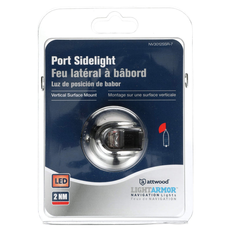 attwood NV3012SSR-7 LightArmor 2-Mile Vertical Surface Mount Navigation Light, Red LED Lighting, Round Stainless Housing One size