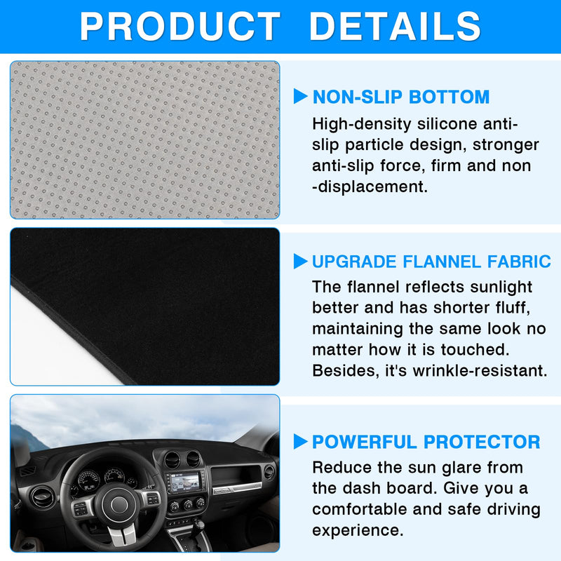 Autorder Dashboard Cover Mat for Jeep Compass 2009–2016 Accessories Dash Cover Upgrade Flannel Dash Mat Sunshade Glare UV Rays Protector 2009-2016 Jeep Compass - BeesActive Australia