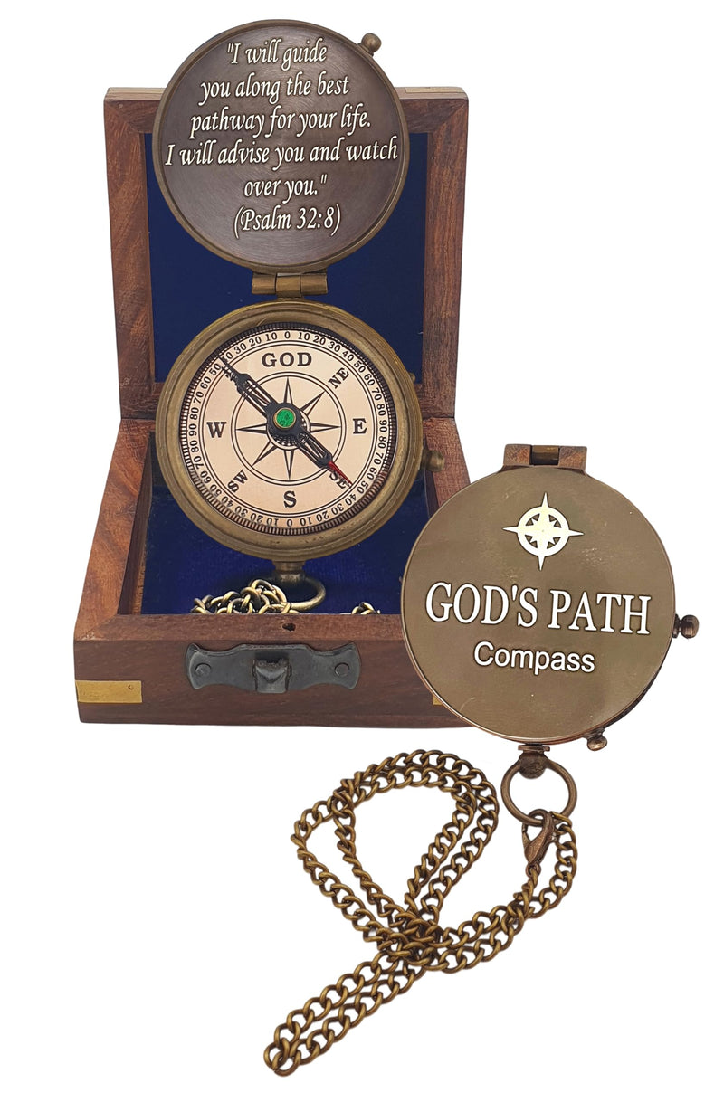 God's Path Compass - Engraved Working Handmade Antique Compass with Scripture - Religious, Christian, Catholic, Christening, First Communion, Confirmation Gifts for Teenage Boys and Men - BeesActive Australia