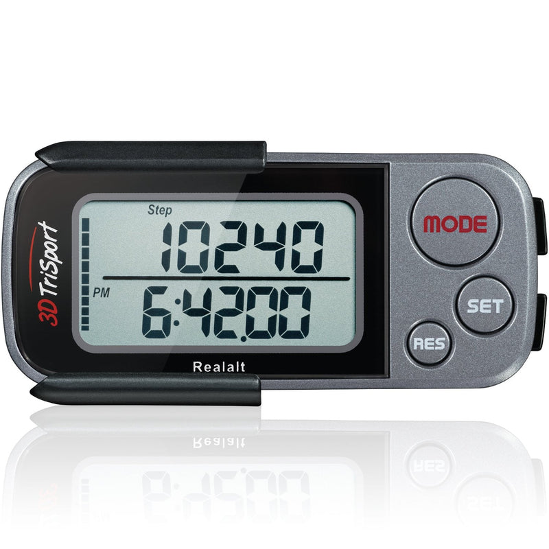 Realalt 3DTriSport 3D Walking Pedometer with Clip & Strap, Accurate Step Counter with 30-Day Memory, Distance in Miles/KM with Large Display Perfect for Seniors & Beginners, eBook Included One Size Grey - BeesActive Australia